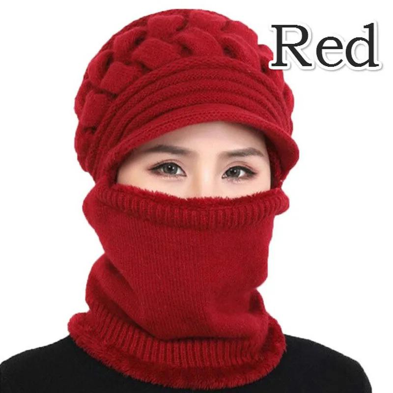 Thicken Warm and Windproof Riding Hat Knitted Scarf Ladies Winter Woolen Hat Plus Fleece Warm Knitted Hat Scarf Set