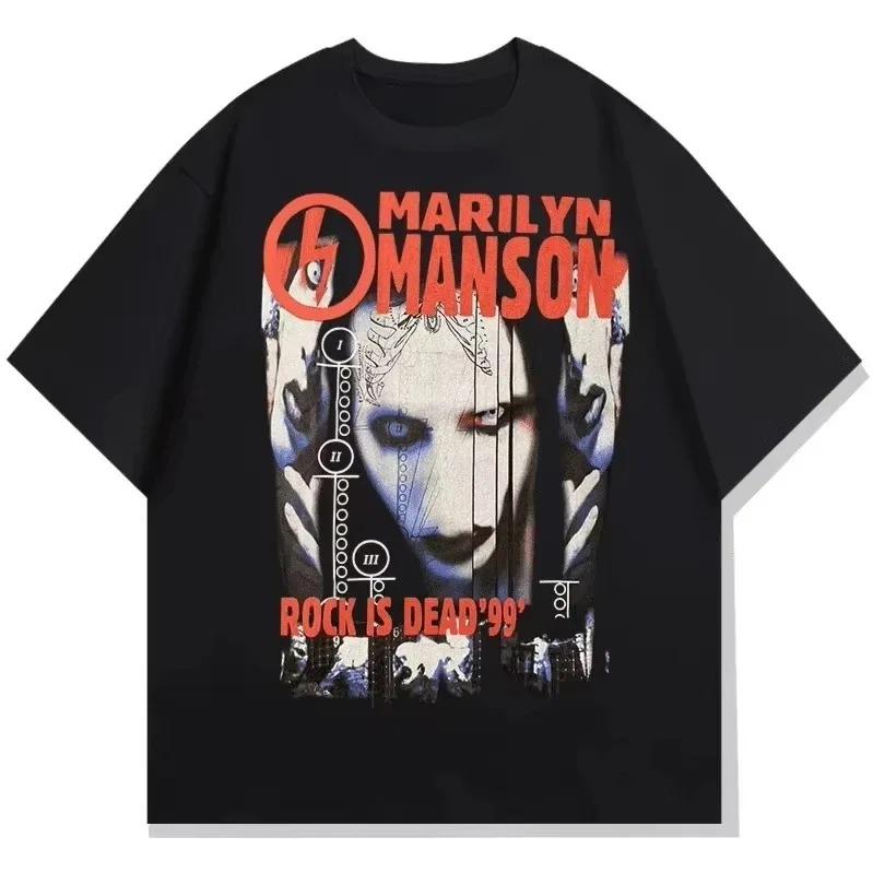 Gothic Rock Marilyn Manson Fan Tees Vintage Death Hype T-shirts Men Women Oversized Y2k 90s Pure Cotton Streetwear Clothing Tops