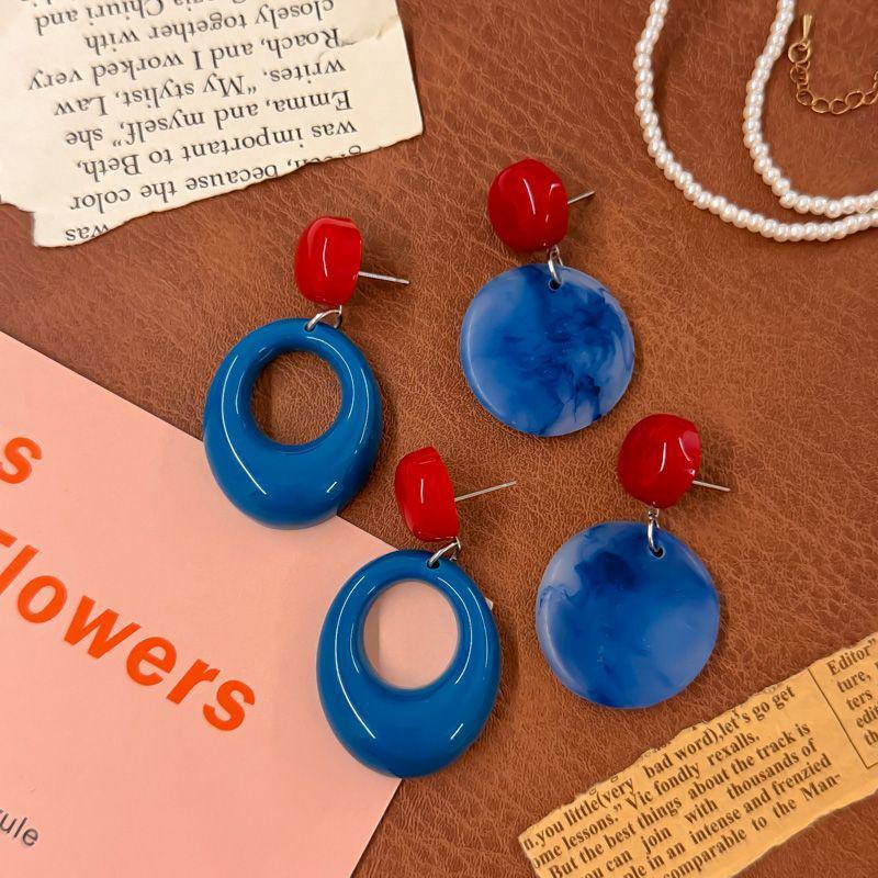 Retro Hong Kong Red Color Block Exaggerated Luxury Dangle Earrings - 2025 Vacation Style