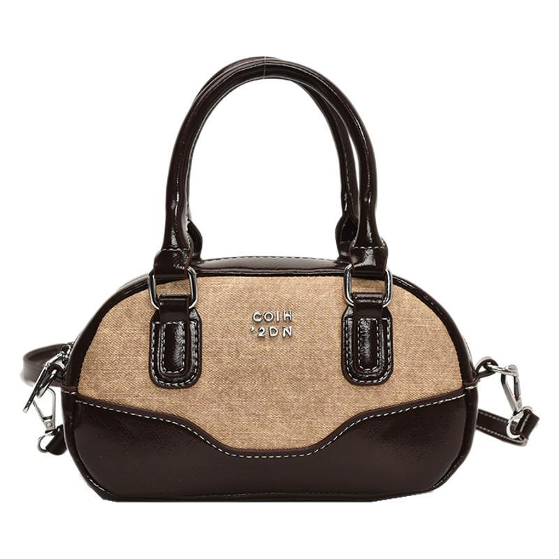 Retro contrasting color portable bowling bag women's 2025 new trendy shoulder bag fashionable messenger bag