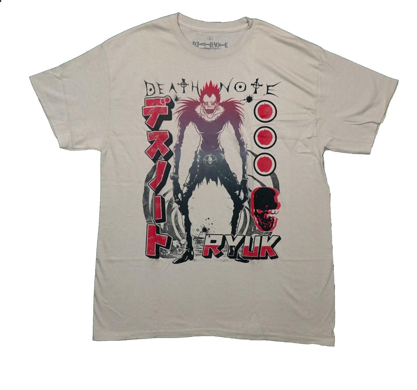 Death Note New Adult T-Shirt - Ryuk Standing Tall Besides Kanji Name & Trio of S