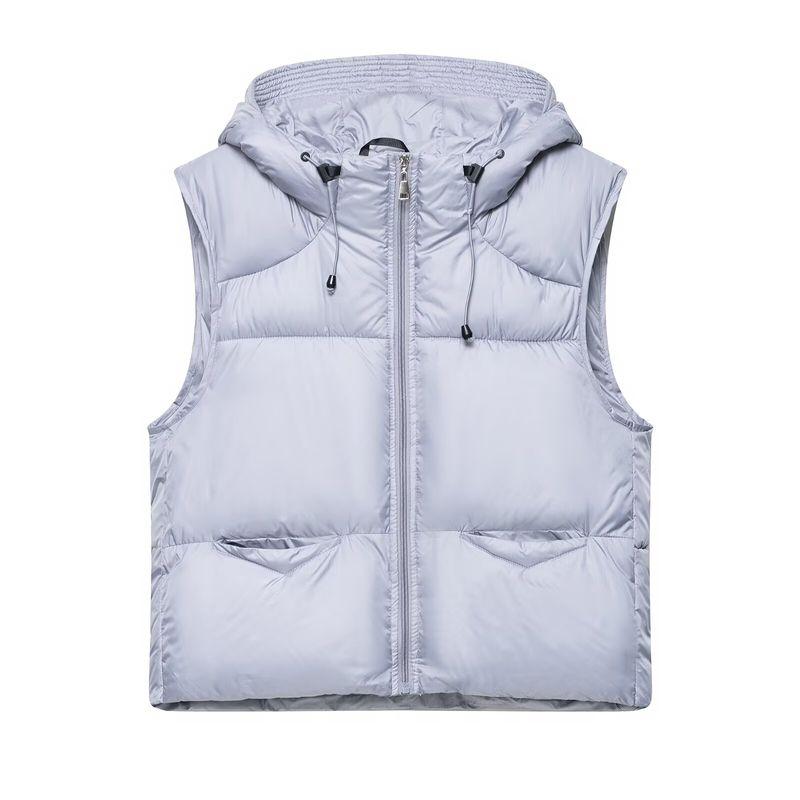Za Autumn and Winter New Arrivals Women's Clothing Zr European and American Style Fashionable Versatile Casual Hooded Drawstring Cotton Vest Jacket