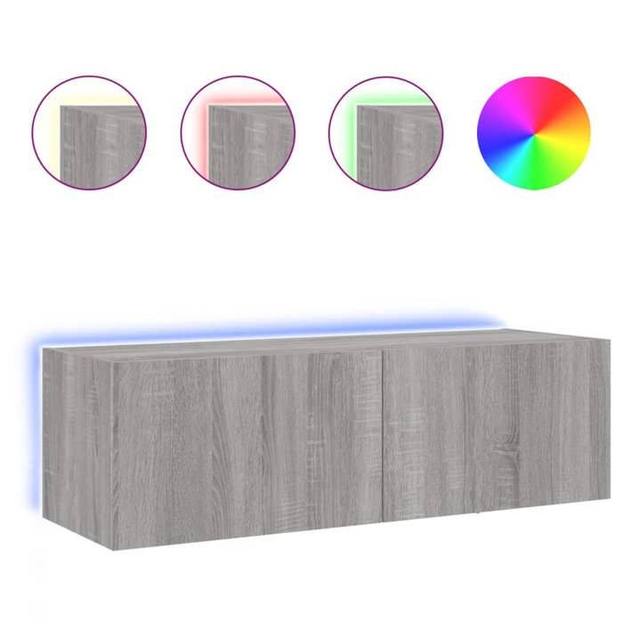 VidaXL Meuble TV Mural avec Lumières LED, Armoire de Télévision Suspendue avec Rangement, Meuble Télé Flottant, Moderne, 837300