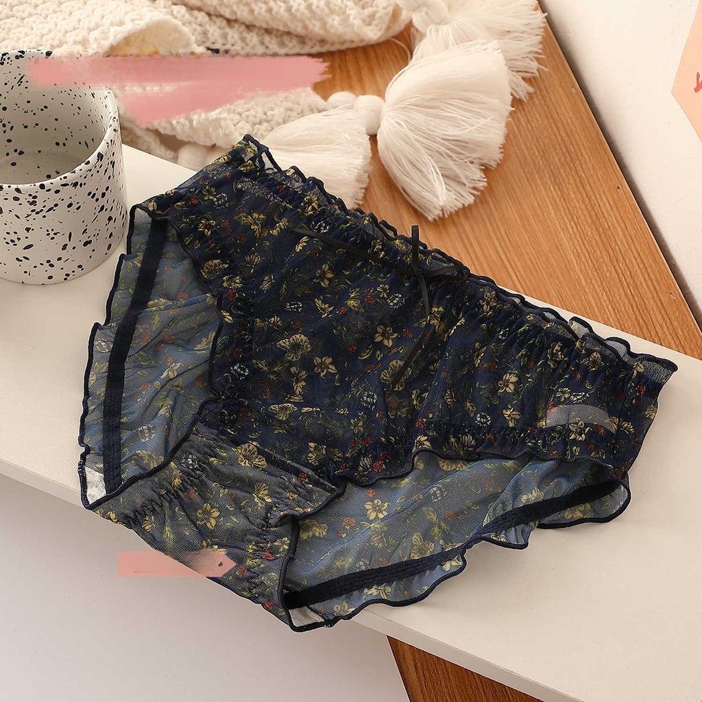 Pure Desire Lace Mesh Small Floral Panties Sexy Sweet Breathable Mid Waist Triangle Women’s Panties