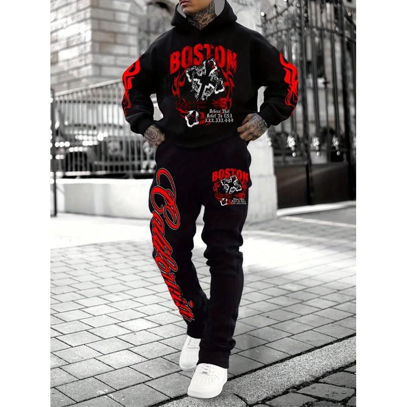 Fashion Skull 3D Print Hoodie Sweatpants Set Men
