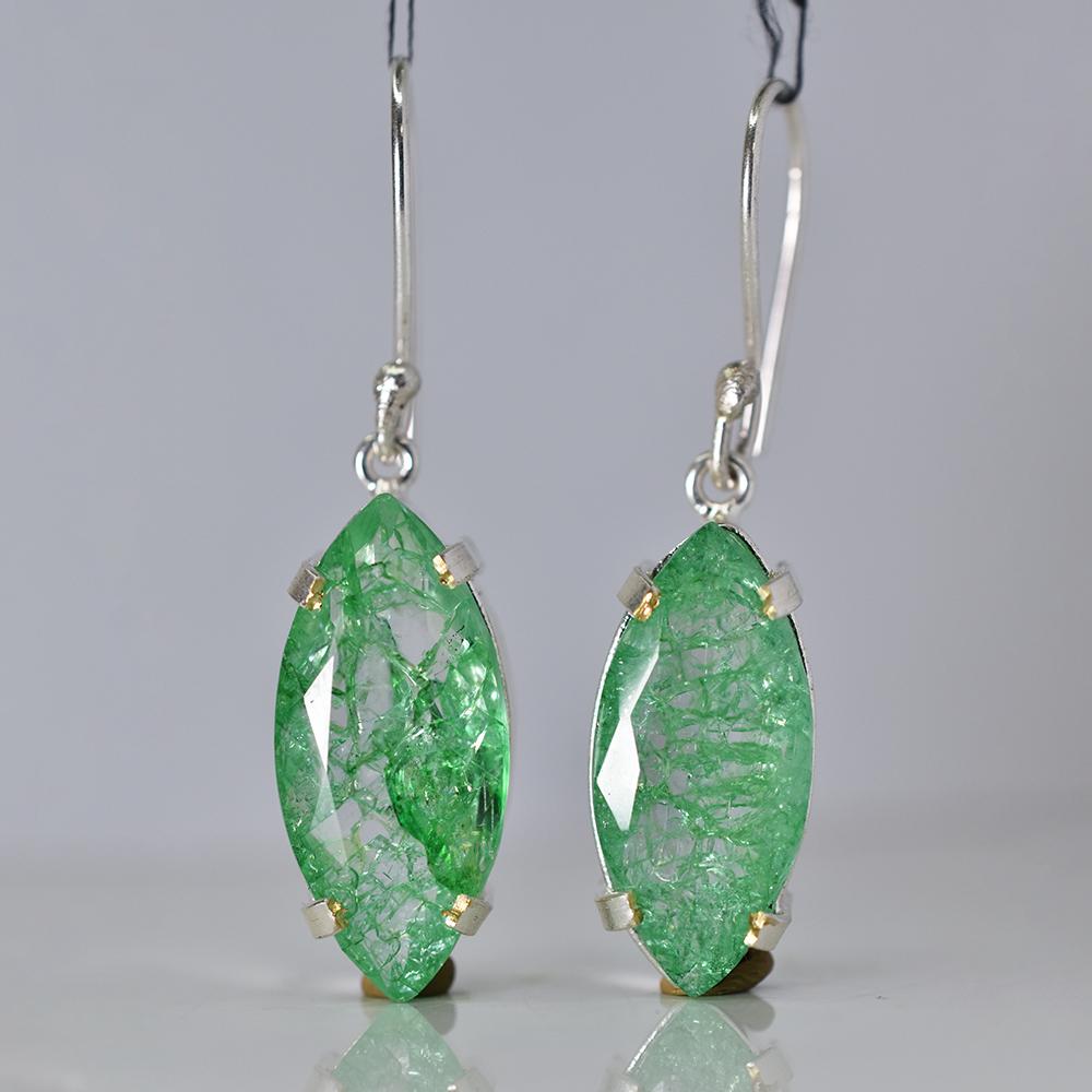 925 Sterling Silver 57 Ct CERTIFIED Earring Natural Marquise Green Emerald Gems MY.ER-42-NS