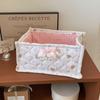 Korean Pink Plaid Quilted Storage Basket - Aesthetic Living Room & Bedside Organizer