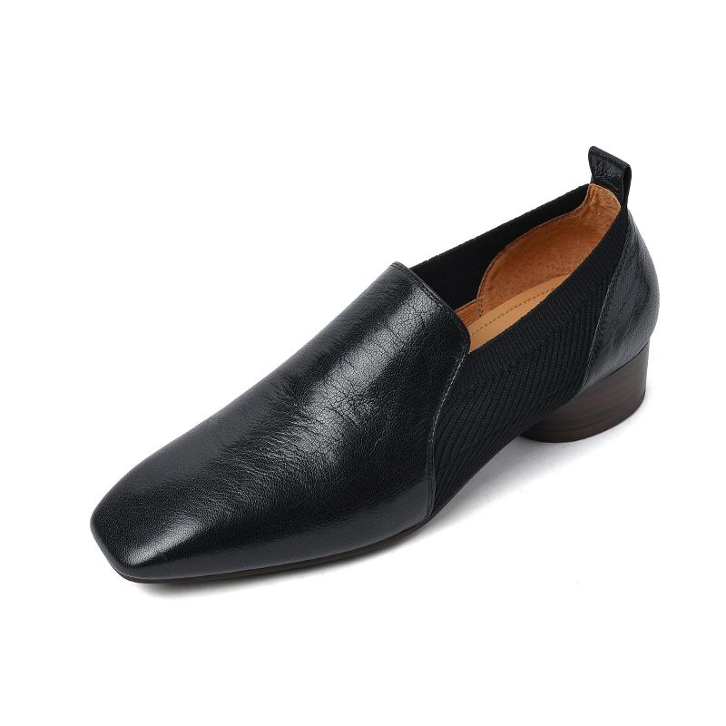 Retro Women Pumps High Heels 2024 Spring Summer Genuine Leather Square Toe Mature Basic Office Lady Elegant Shoes Woman Pumps