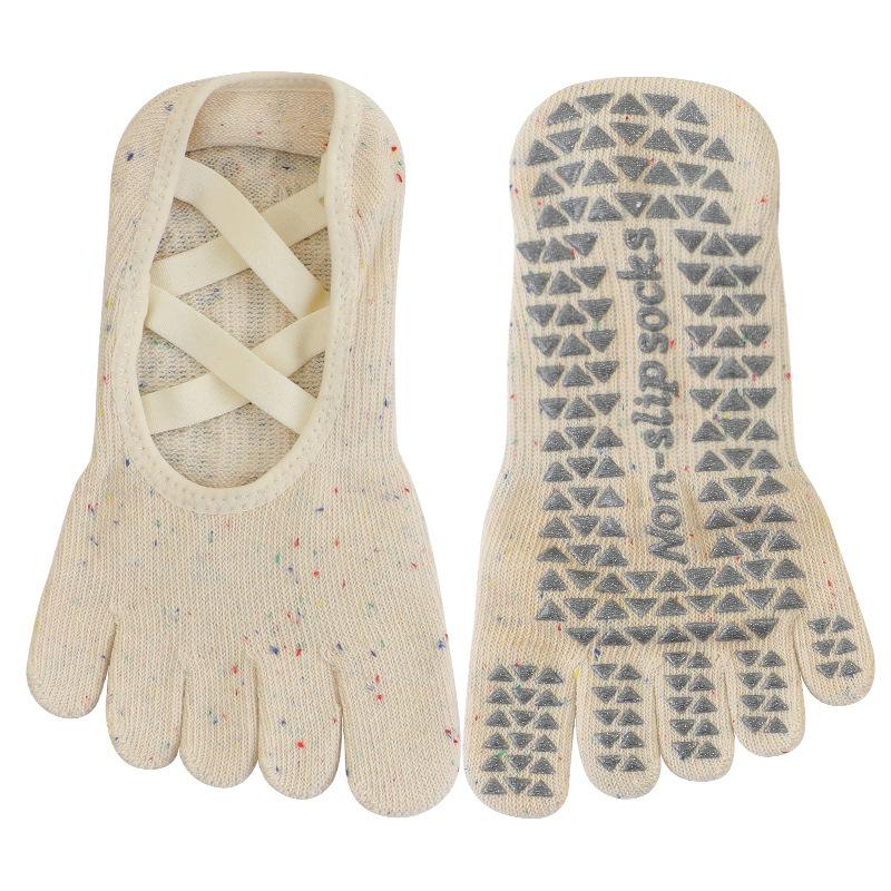 1 Pair Tie Multi Band Pilates Socks, Yoga Five Finger Socks, Professional Women's Non Slip Yoga Socks