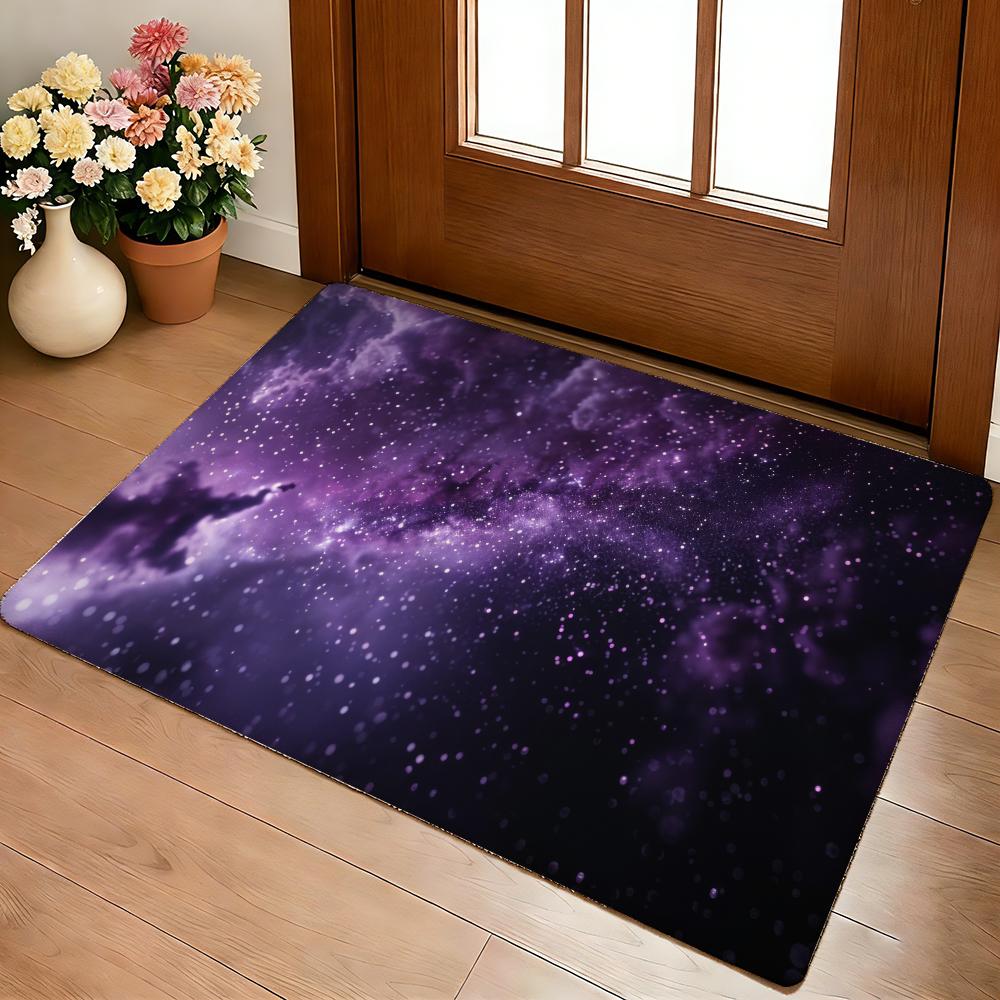 Purple Galaxy Floor Mat Cozy Flannel Soft Thick Non-Slip Mat For Living Room Bedroom Kitchen Decor Rugs