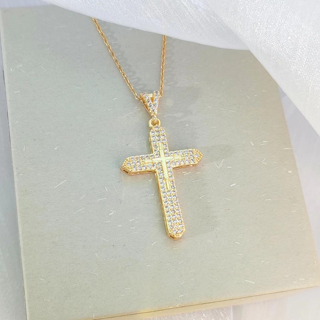 Zircon Cross Necklace Women'S Light Luxury Personality Versatile Micro-Inlaid Pendant Chain Accessories