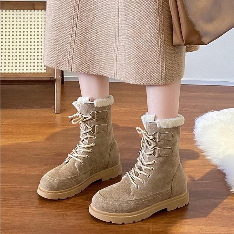Winter New Thick Bottom Snow Boots for Women Large Size Warm Suede Casual Short Booties Lace Up Plush Cotton comfort Shoes