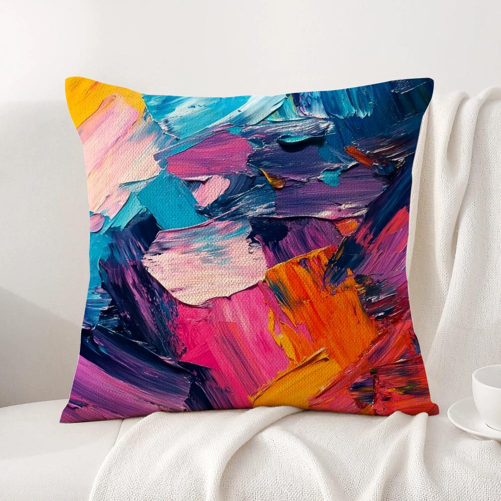 Classic Color Paint Cushion Cover Natural Linen Organic Fabric Double-Sided Printing Sofa Home Decor Gift Pillow Cover