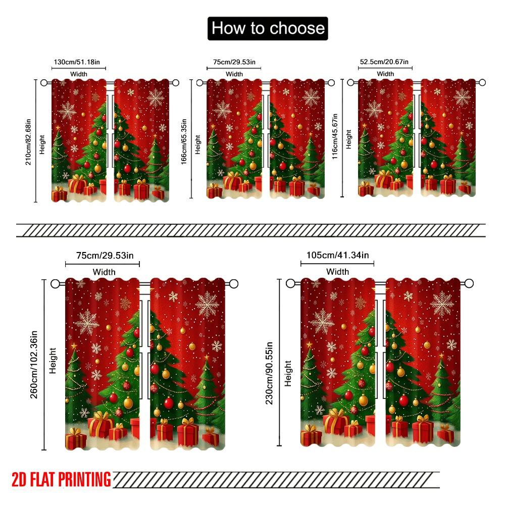 2pcs,2D Plane Printing Curtain Popular Christmas Tree Ornaments Snowflakes_b (3) Versatile Polyester Fabric (without Rod)