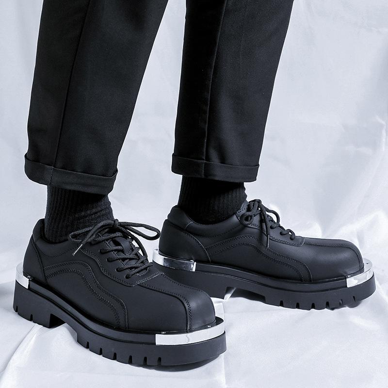 

Черные матовые кожаные туфли мужские дизайнерские туфли с круглым носком, нишевая тенденция, повседневные туфли на толстой подошве, маленькие кожаные туфли 20242-R 38 чёрный