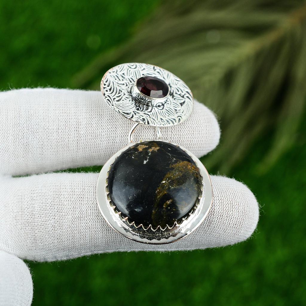 Hochzeitsgeschenk für Sie 925 Sterlingsilber Natürlicher Ozeanjaspis Edelstein Anhänger