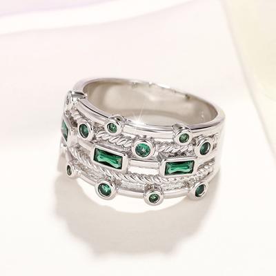 Huitan Vintage Green Cubic Zirconia Rings Series for Women Temperament Elegant Lady’s Finger-ring Daily Wear Party  Jewelry