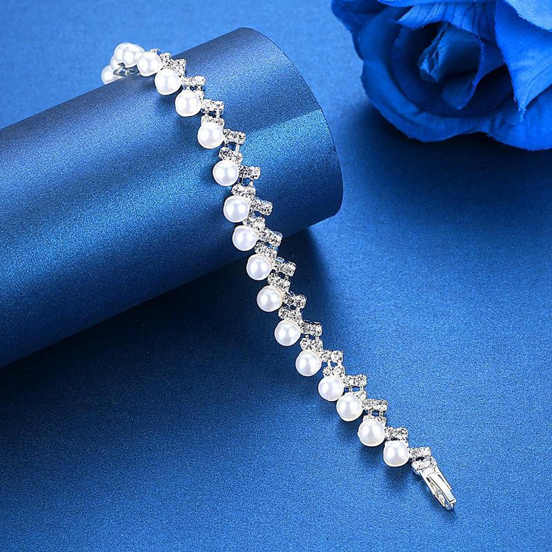 Modischer dreiteiliger Brautschmuck, elegantes Strass-Perlen-Ohrringe-Halsketten-Armband-Set 2