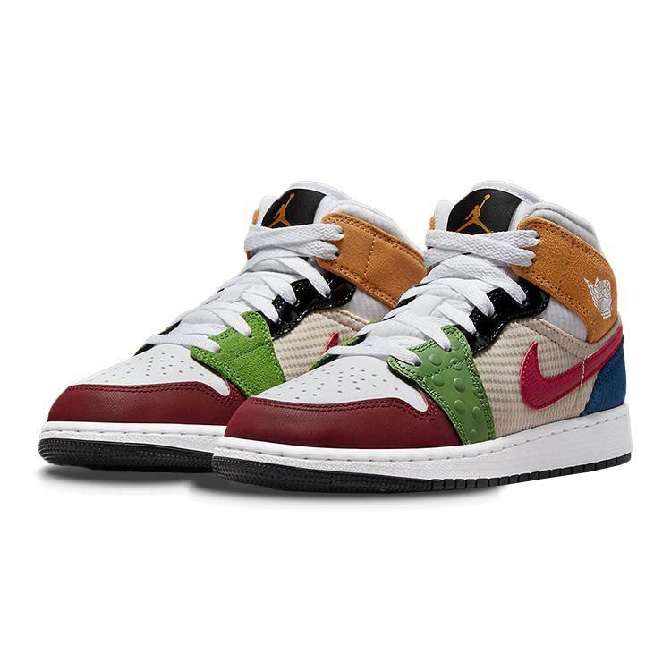 Air Jordan 1 Mid SE GS Messy Room Kids Sneakers Multi-Color White Gym-Red DR6957-100