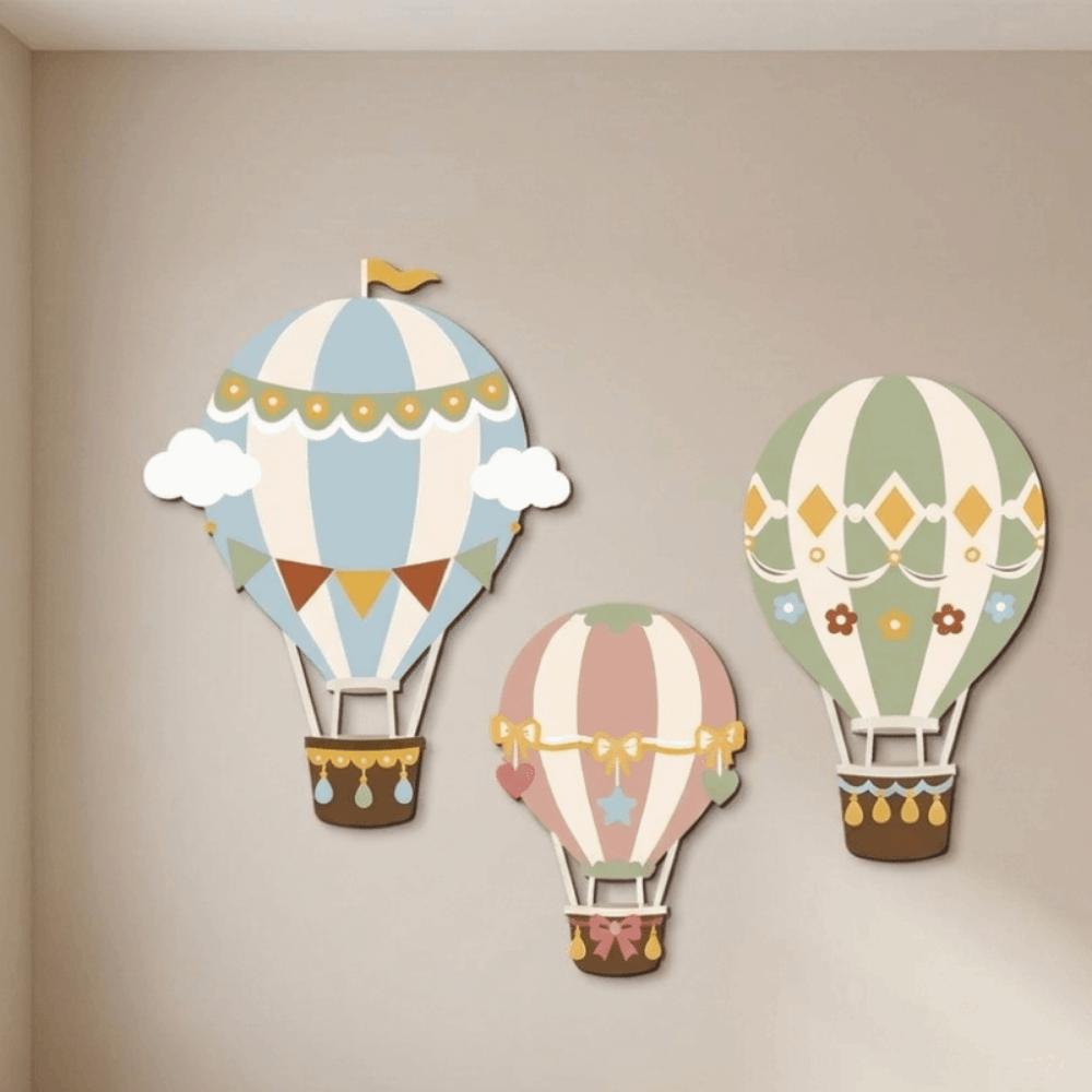3PCS 3D Hot Air Balloon Decorative Panels Wooden Hot Air Balloons Decoration Restaurant