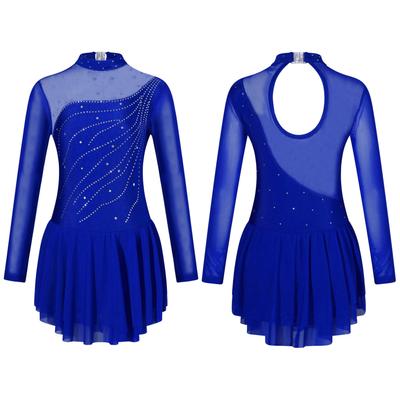 Crianças meninas malha brilhante splice figura patinação no gelo vestido de ginástica ballet dança contemporânea competição dancewear