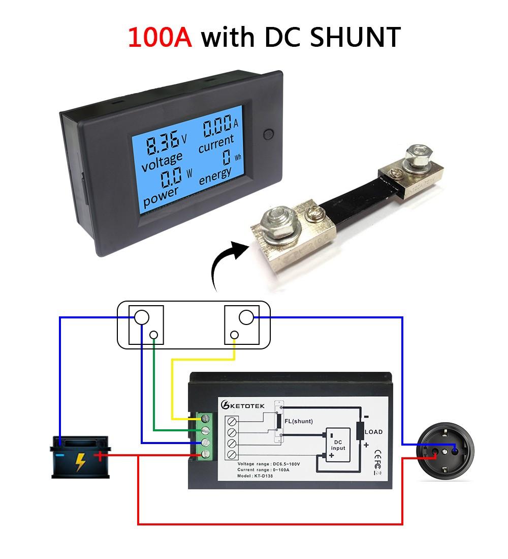 

DC For combo Meter 12V 24V 36V 48V 60V 72V Автомобільний акумулятор Напруга Струм Монітор потужності 100A