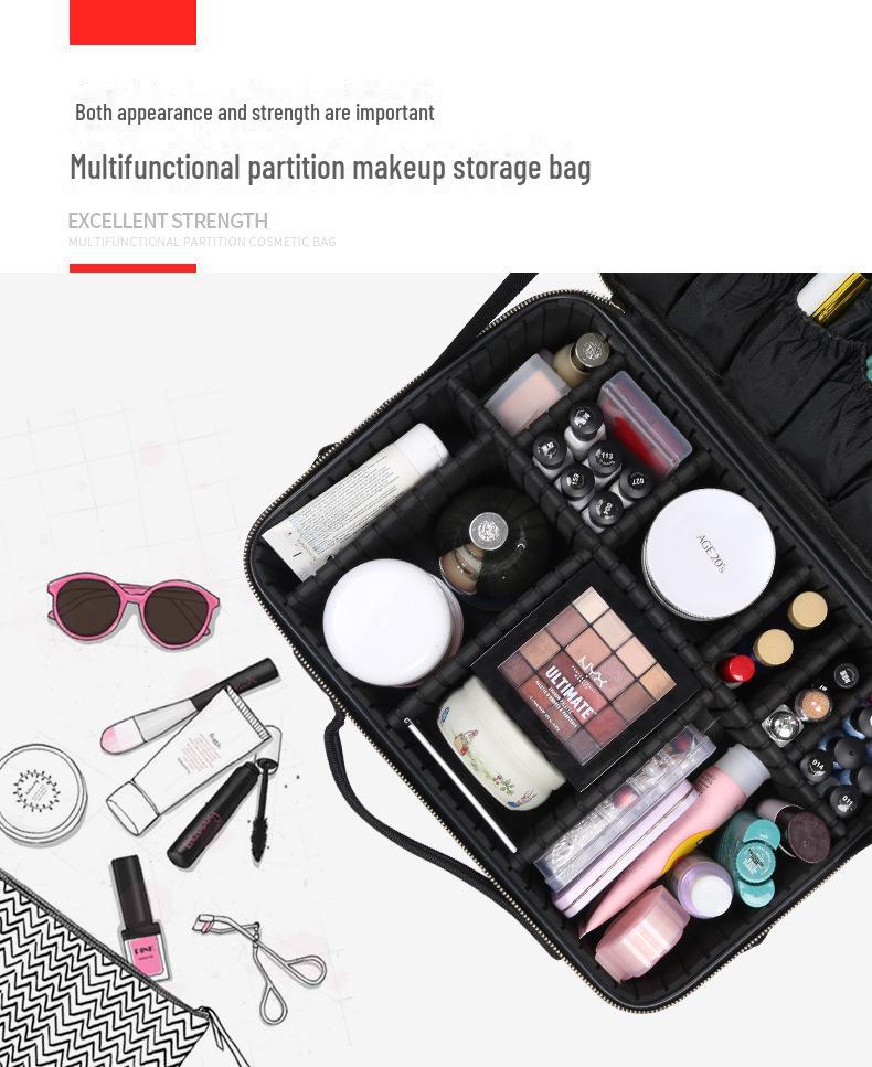Three-Layer Waterproof Makeup Artist Travel Case: Portable Cosmetic Storage Bag