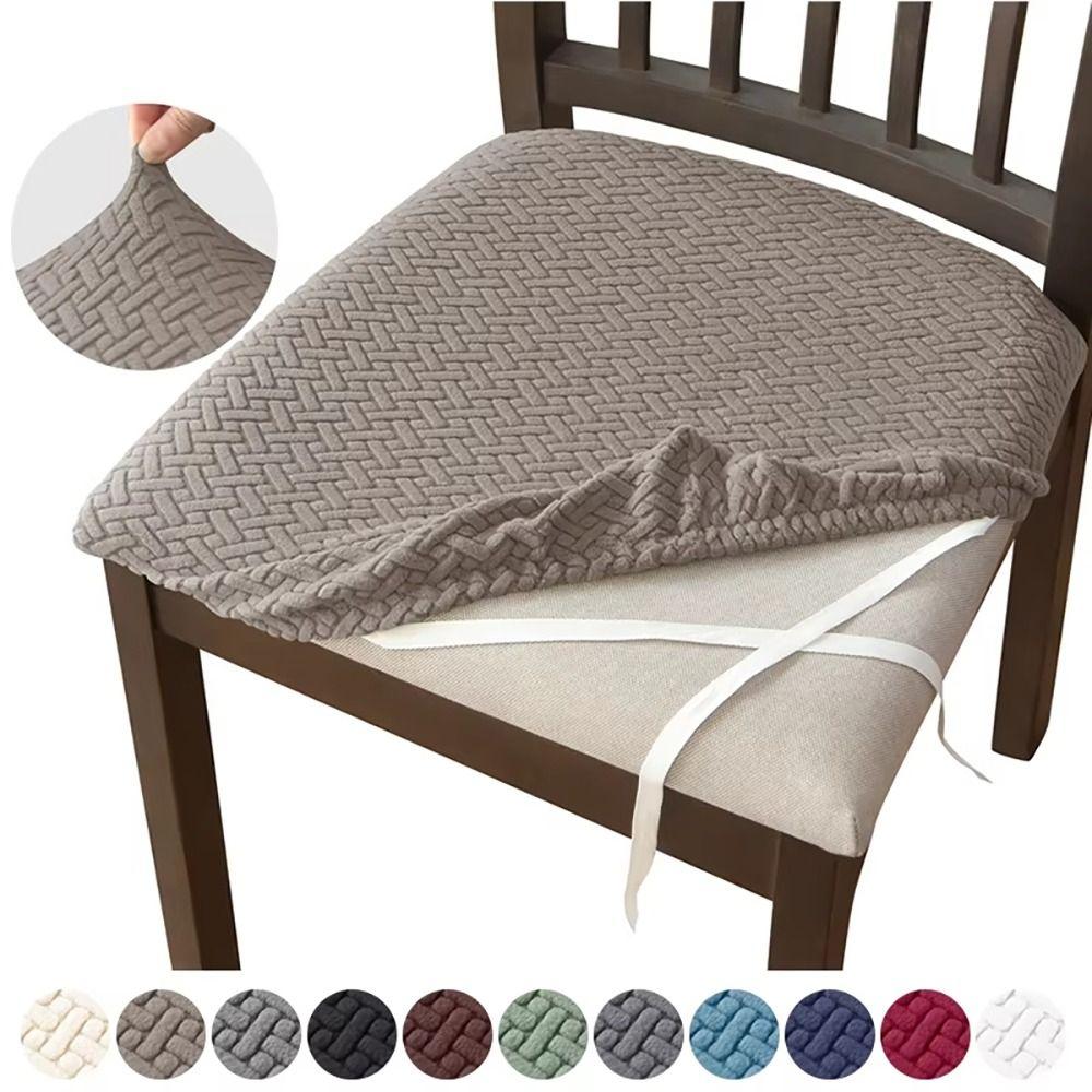 1Pcs Stretch Jacquard Chair Seat Cover Removable Elastic Dining Chair Cushion Slipcover Upholstered Washable
