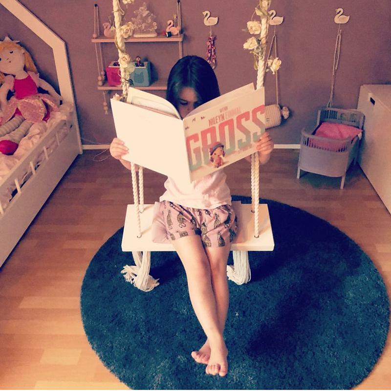INS Style Kids Swing Chair: Solid Wood Seat with Cushion & Cotton Rope - Perfect for Bedroom Decoration & Baby Entertainment.
