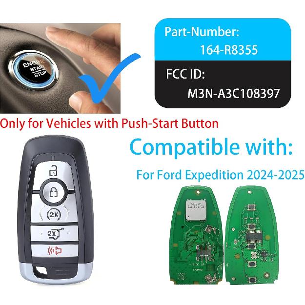 Smart Key Fob for Ford Expedition 2024-2025, Alliskeys Proximity Key Fob Replacement for Ford Expedition 2024-2025 M3N-A108397 PL1T-15K601-GA