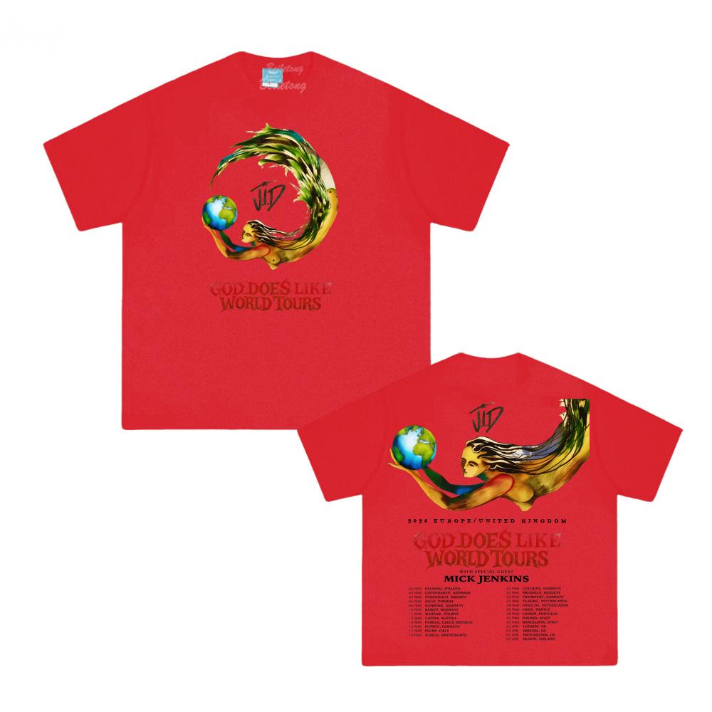 

J.I.D. Тур2026 Новый Стиль Топы 100%Хлопок Круглый Вырез Мягкая Футболка на Лето Футболка с Круглым Вырезом Женская Одежда Топы XXL красный