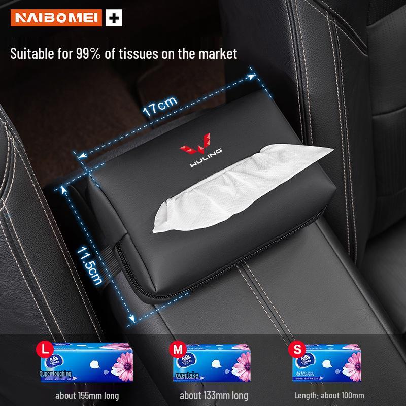 Car Tissue Box for Wuling Models: Hongguang, Rongguang, Kaijie, Xingchen, Xingchi, Bingguo - Armrest & Pull-out Design