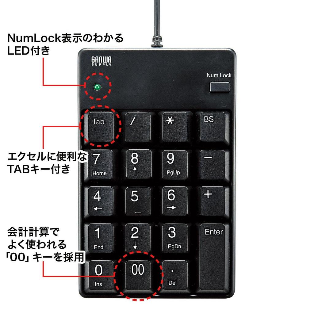 Sanwa Supply NT-17UBKN USB Numeric Keypad, Black