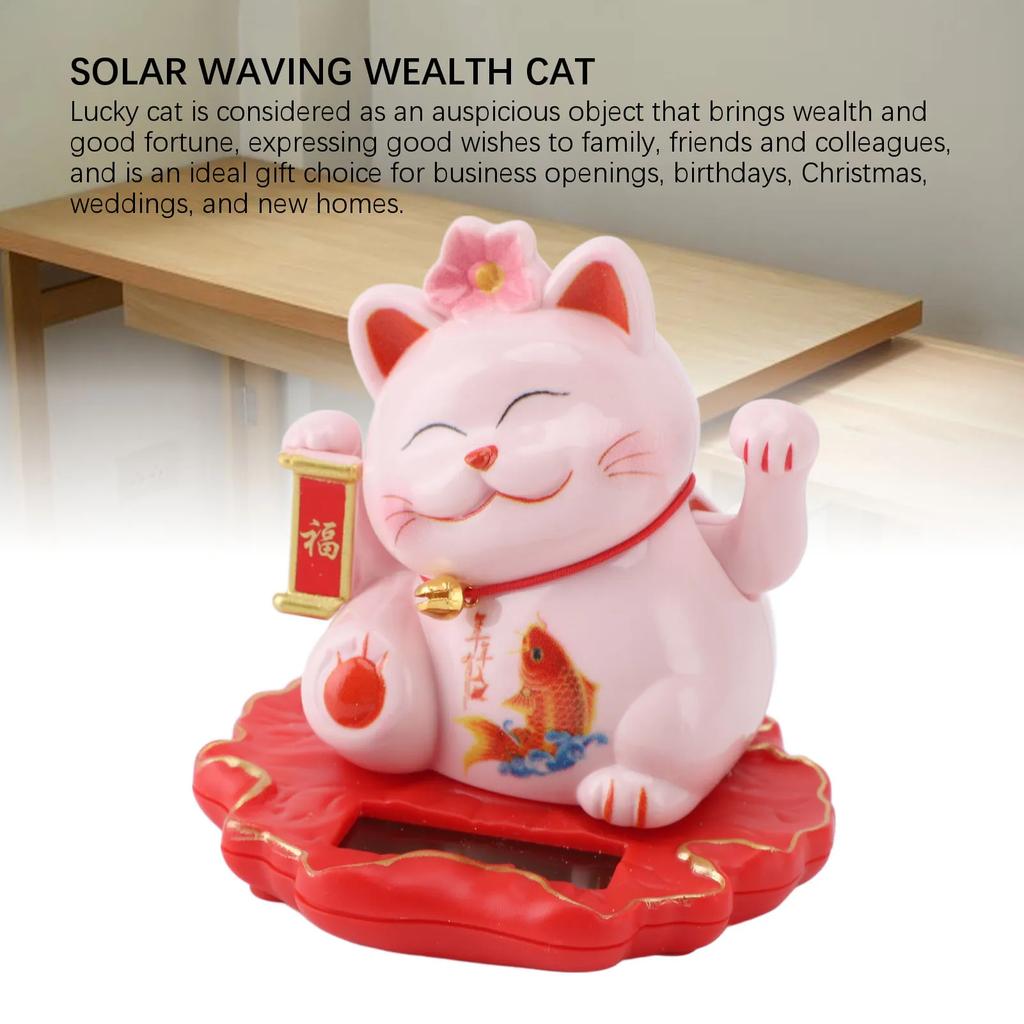 ABS Waving Arm Adorable Light Sensing Solar Lucky Cat Decorative Solar Good Luck Cat Traditional Chinese for Office Tools