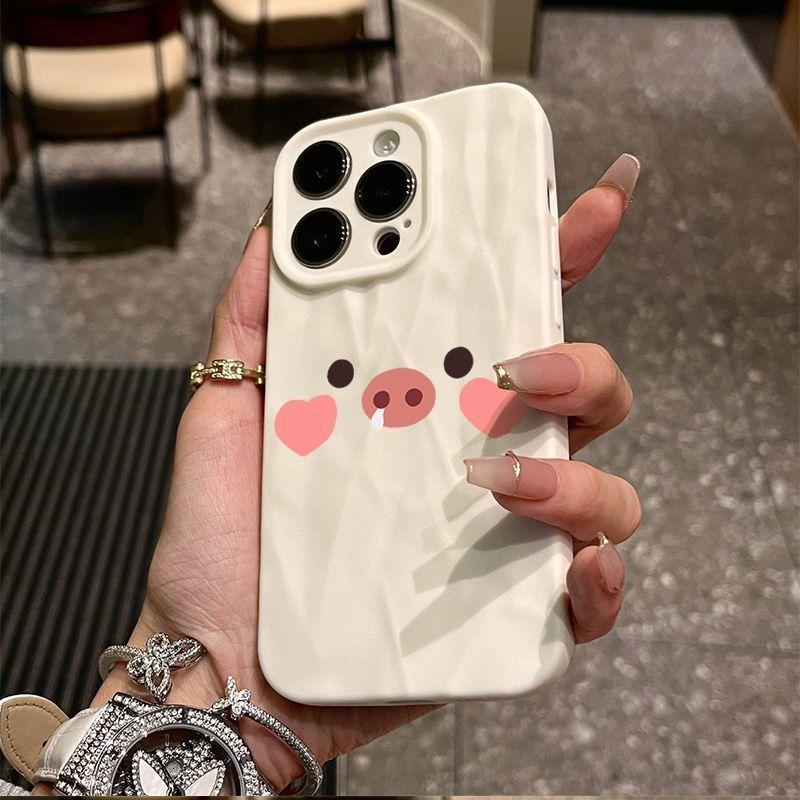 Love Pig iPhone17promax Mobile Phone Case Is Suitable for Apple 16promax Pleats 14 Cute 15 Simple