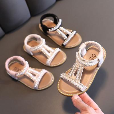 Sandali Bambino Sandali Bambino 2024 Estate Nuovi Sandali Bambina con Perle Punta Aperta Scarpa Principessa Suola Morbida Scarpa Bambina Scarpe da Spiaggia alla Moda Scarpa Bambino