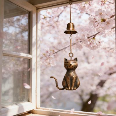 Retro Cat Wind Chime Handmade Cute Kitten Wind Chime Vintage Hanging Wind Chime for Garden Patio Porch Indoor Decor Cat Lover Gift Idea