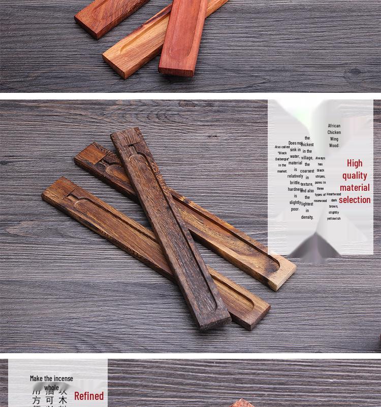 Chinese-Style Agarwood & Sandalwood Incense Set: Minimalist Solid Wood Incense Holder, Stand, Tray, and Portable Retro Burner.