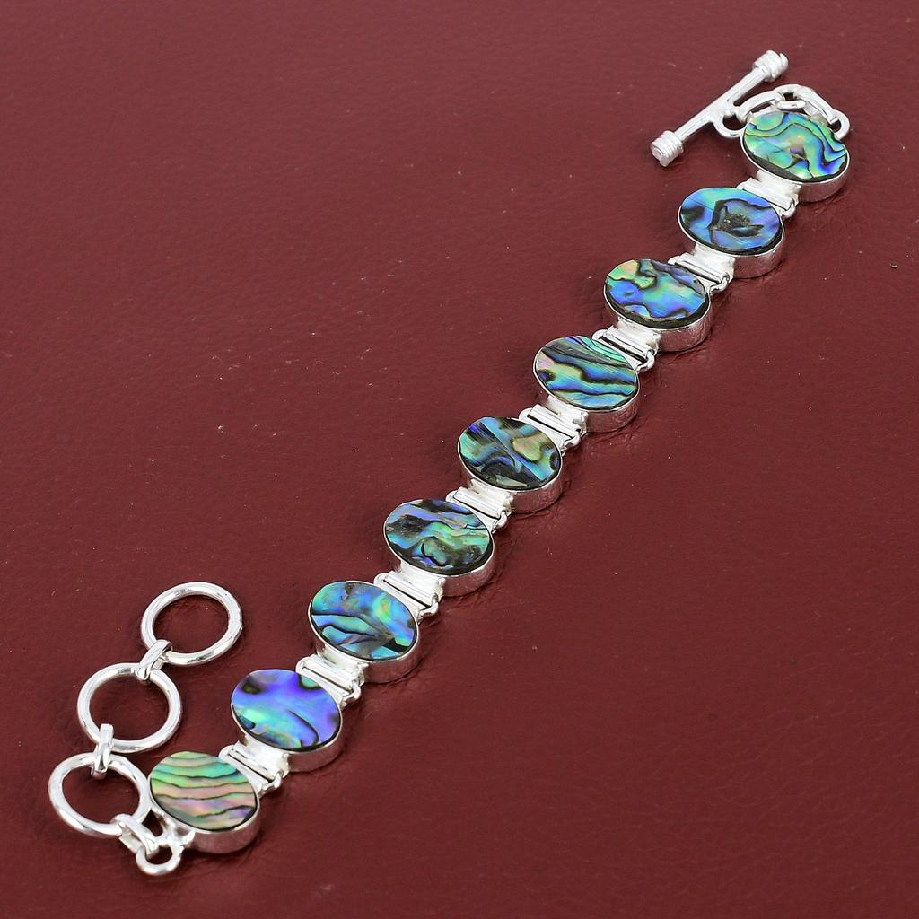 Abalone Shell Bracelet Handmade Jewelry 925 Sterling Silver Bracelet Gemstone Jewelry Adjustable Chain Bracelet Gift For Her Elegant Jewelry
