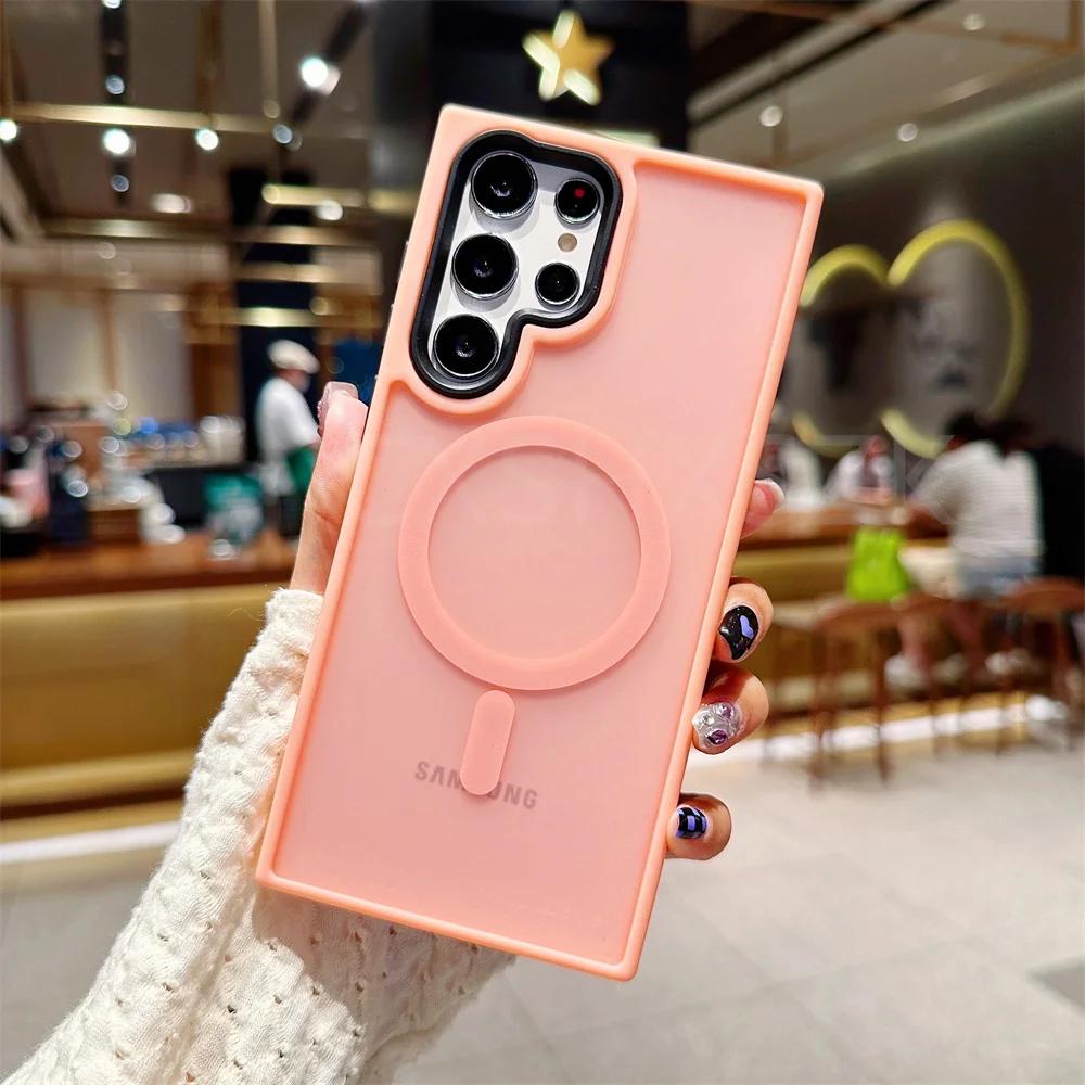 Luxury Matte Translucent Wireless Charging For Magsafe Case For Samsung Galaxy S23 S22 Ultra 23 Plus Shockproof Phone Cover