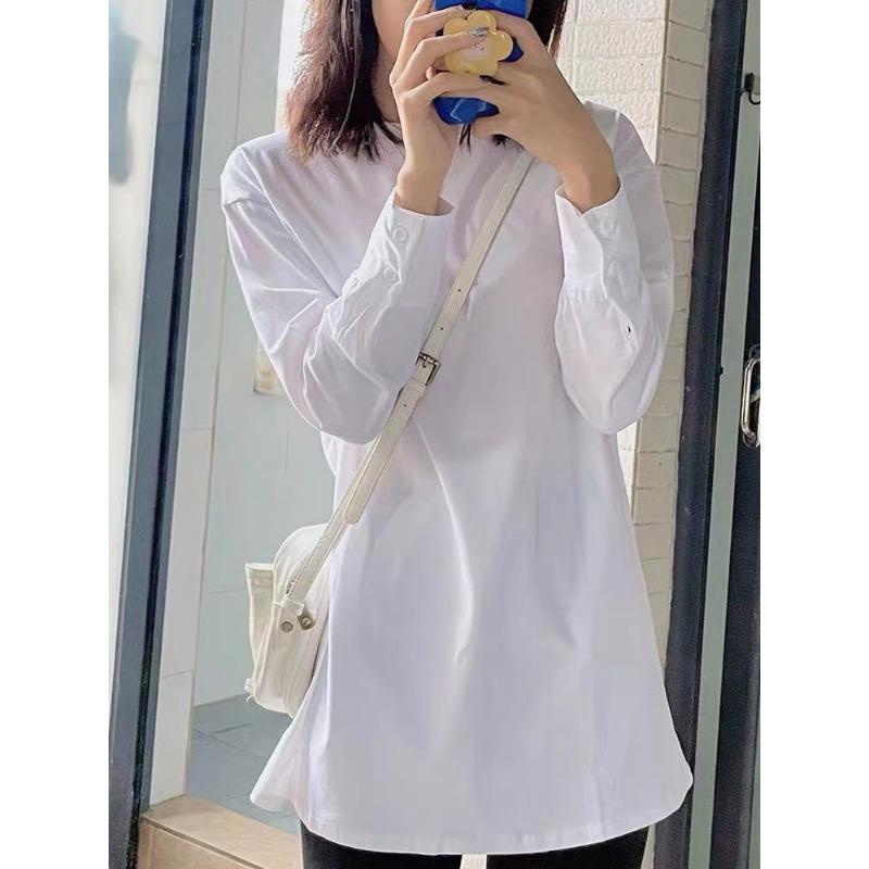 

Многослойная рубашка с длинными рукавами, базовая рубашка из чистого хлопка для женщин на весну и осень, белая футболка средней длины, нижнее белье XXL