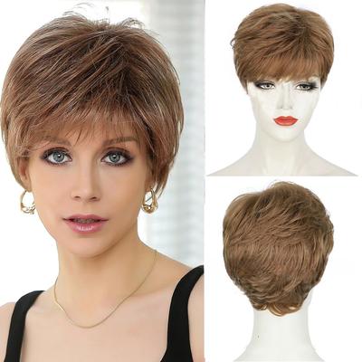 Flauschiger hellbrauner Pony für Damen mit kurzen Haaren
