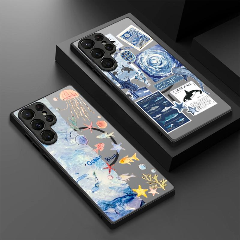 Magnetic For Magsafe Case For Samsung Galaxy S26 Ultra S25 Edge S24 S23 S22 Plus S21 FE Shark Ocean Fish Print Hybrid Matte Cover