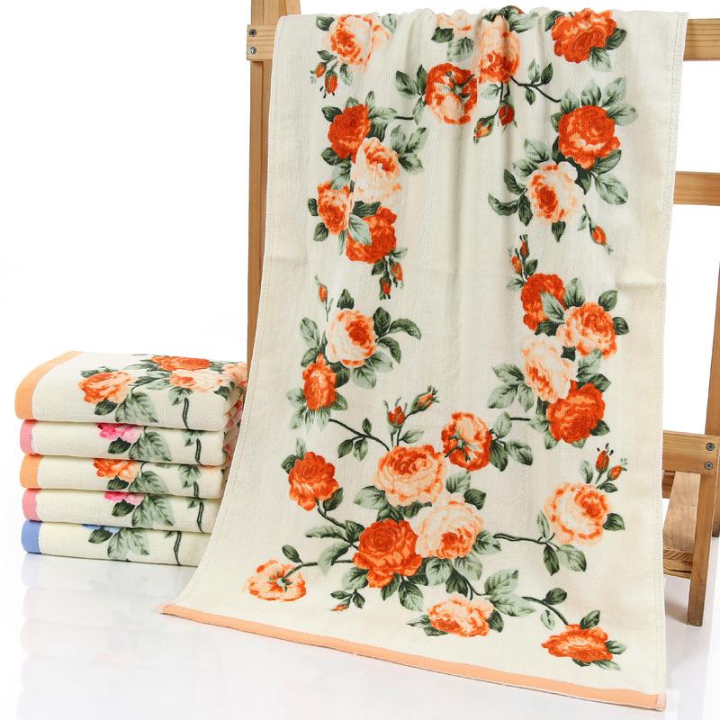 Soft Cotton and Bamboo Fiber Floral Pattern Quick-Drying Bath Towel and Washcloth Set