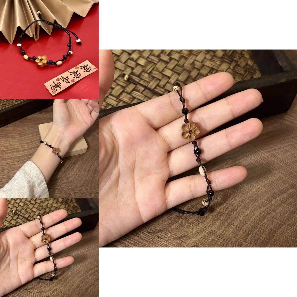 Elegant Handmade Floral Bracelet For Women Featuring Natural Stone And Wood Elements