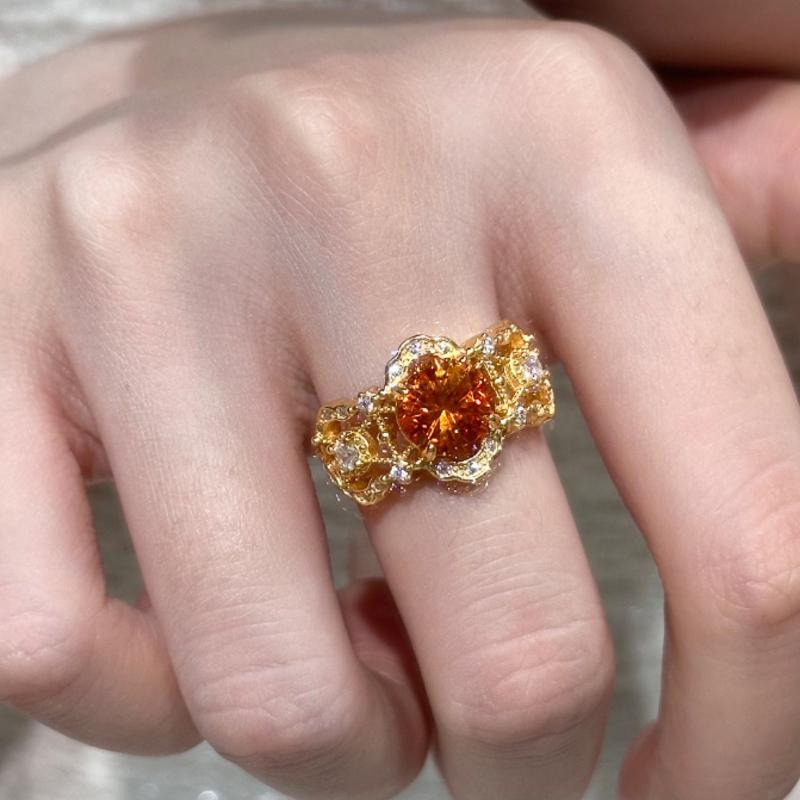 

Inspired design inlay diamond hollow out orange gemstone rings for women exquisite luxury ring wedding banquet jewelry gift resizable