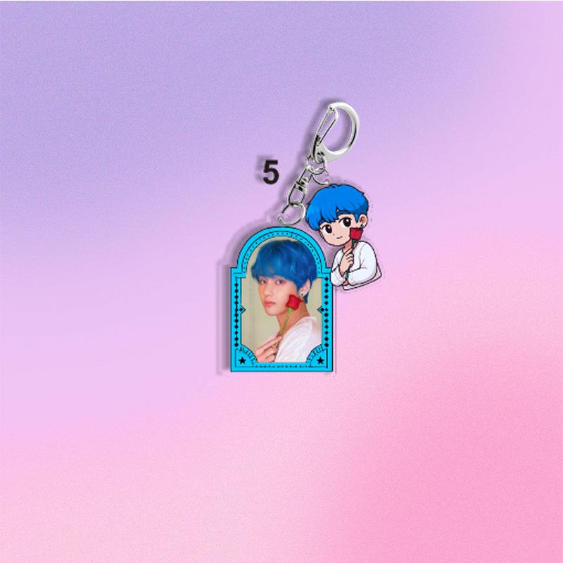 BTS Q-version Cartoon Characters Holding Roses Keychains, Bag Charms, Clothing Accessories, Celebrity Merchandise Support Items.