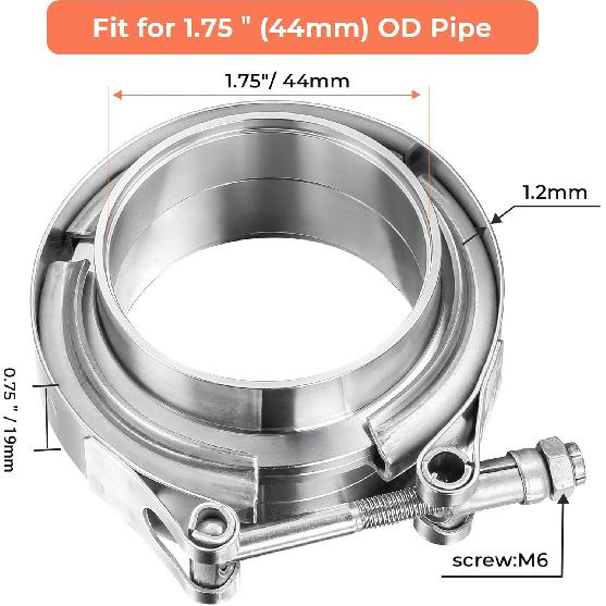 1.75 Inch V Band Clamp With Flange Male Female, 304 Stainless Steel V-Band Flange Kit For Turbo, Downpipes, Exhaust Systems