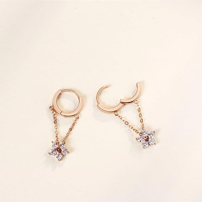 K.L.Y Earrings Ladies Popularity Cherry Blossoms 18k Gold RGP Zirconia Hoop Compatible with Metal Allergies Sway 18K Gold Popular Earrings Cute