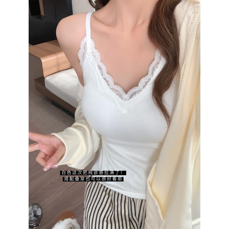 Autumn and winter cashmere lace suspender thermal vest women's fixed chest pad thickened thermal inner cover slim fit thermal clothing